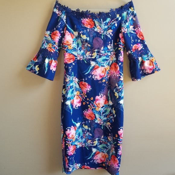 Paper Dolls Tall Blue Tulip Bardot Pencil Dress, 8 - Picture 4 of 7